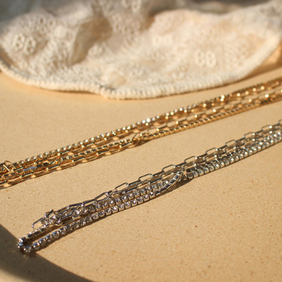 Chain kính dây đeo mắt kiếng 2 layer mix sợi đá blink blink sang chảnh phụ kiện Âu Mỹ