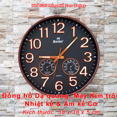 Đồng Hồ Treo Tường DẠ QUANG Tròn Lớn (38cm) - NHIỆT ẨM KẾ Tự Động (Không Dùng Pin) - Máy KIM TRÔI EASTAR - Số Nổi 3D - Viền Siêu Mỏng - Tặng Pin Maxell - BH 1 Năm