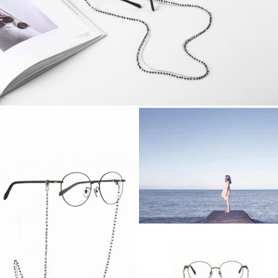 Phụ kiện kính chuỗi dây đeo cổ 2 lớp hạt đen retro thời trang dây đeo khẩu trang quai mũ phụ kiện quần áo