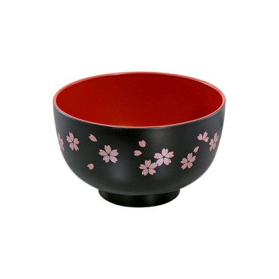 Bát nhựa tròn họa tiết hoa anh đào (Ø11×6.5cm)-bát đen - Hàng Nội Địa Nhật Bản