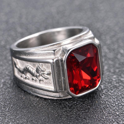 Nhẫn titan - Nhẫn nam đẹp cao cấp thép không gỉ kiểu cham rồng trangsucpt đá đỏ màu trắng PTNNA249