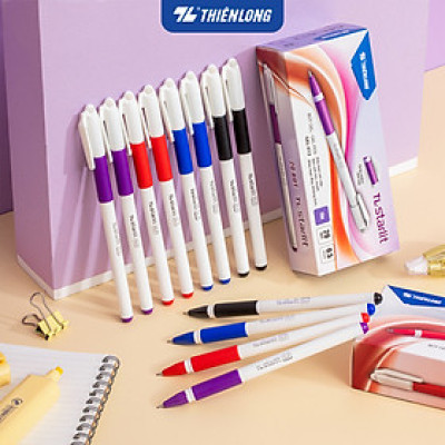 Combo 5/10/20 Bút Gel Thiên Long GEL-012 ngòi 0.5mm mực xanh đỏ đen tím có đệm cầm tay mềm đầu bi cao cấp