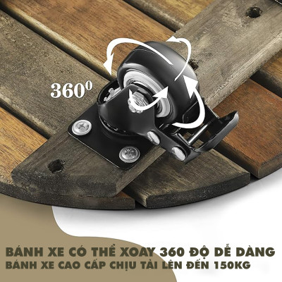Đế Lót Chậu Cây Có Bánh Xe Cao Cấp ANKAN Hình Tròn Màu Xám Đen R30Cm Tải trọng 150 Kg Gỗ Tràm Bông
