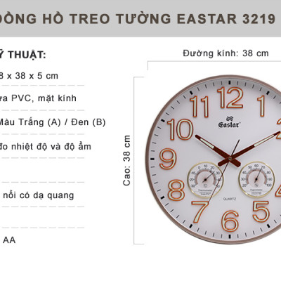 Đồng Hồ EASTAR Mặt Tròn có DẠ QUANG và Đồng hồ CƠ Đo NHIỆT ĐỘ & ĐỘ ẨM - Máy KIM TRÔI - Tặng Pin Maxell