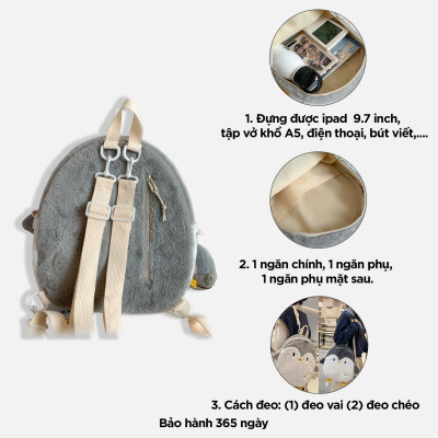 Balo nữ chim cánh cụt dễ thương, túi đeo chéo đi chơi xinh xắn IDIGO FBP6 - 3397