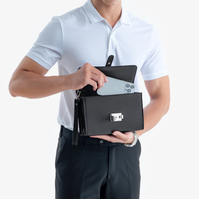 Clutch Cầm Tay Nam Da Bò Taiga HT10 Màu Đen