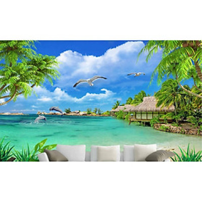 Tranh dán tường 3d tranh trang trí cảnh biển 3d BINBIN DD78 ,tranh tích hợp sẵn keo, dễ dán(Có in theo yêu cầu)