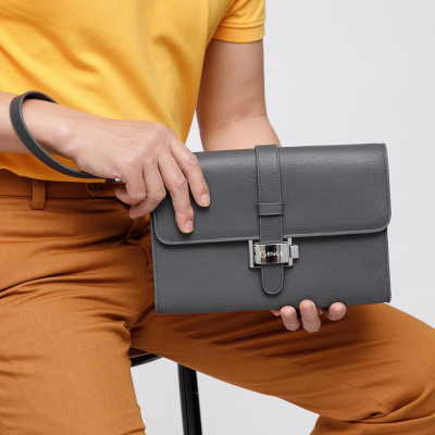 Clutch Cầm Tay Nam Da Bò HT08 Màu Ghi