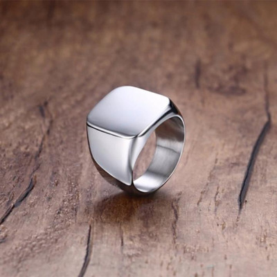 Nhẫn nam titan thép không gỉ inox cao cấp thời trang mặt trơn vuông to trangsucpt màu trắng PTNNA23