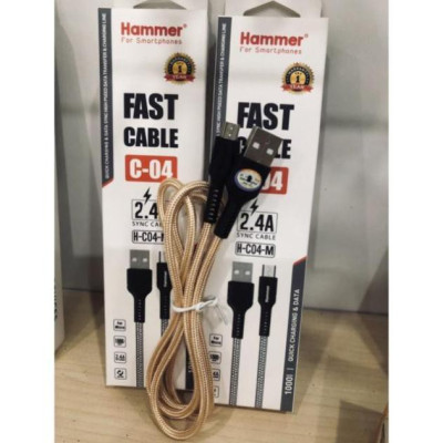 Dây sạc nhanh Ham mer C04 chân cắm Micro (V8) dòng điện 5v-2.4A, dây dù sạc nhanh hàng chính hãng, check Qr kiểm tra