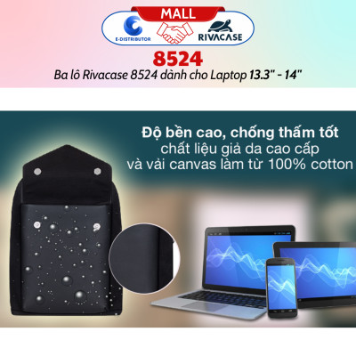 Balô Rivacase 8524 Để Vừa Laptop 13.3" - 14" - Bảo Hành 24 Tháng - Hàng Chính Hãng