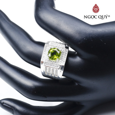Nhẫn bạc nam mặt đá peridot 20mm mệnh hỏa, mộc - Ngọc Quý Gemstones