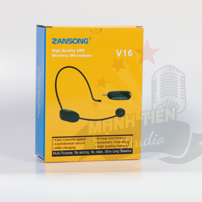 Micro không dây đeo tai Zansong V16 - Hỗ trợ thuyết trình, giảng dạy - Chống ồn, chống tạp âm, chống hú tốt - Khoảng cách kết nối lên đến 30m - Phù hợp cho mọi thiết bị: loa kéo, loa bluetooth, amply, mixer, sound card - Hàng nhập khẩu