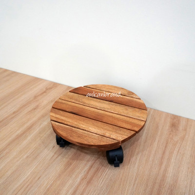 Đế Lót Chậu Cây Có Bánh Xe Thương Hiệu ANKAN, Đế Để Chậu Cây, Có Bánh Xe, Mặt Tròn Bằng Gỗ Tràm, Màu Vàng Đường Kính 30 Cm, Tải Trọng 80kg - Dễ Dàng Đẩy Cây Ra Ngoài Phơi Nắng, Dọn Dẹp Sân Vườn Khi Trời Mưa