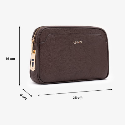 Ví Nam Cầm Tay Clutch Da Hàng Hiệu GENCE RB05 Da Bò Khóa Vân Tay Cao Cấp Màu Nâu