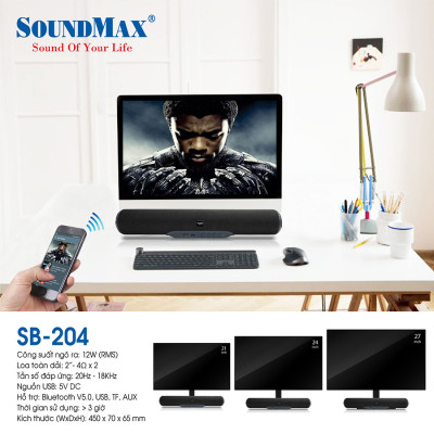Loa Soundbar SoundMax SB-204/2.0  12W - Hàng Chính Hãng