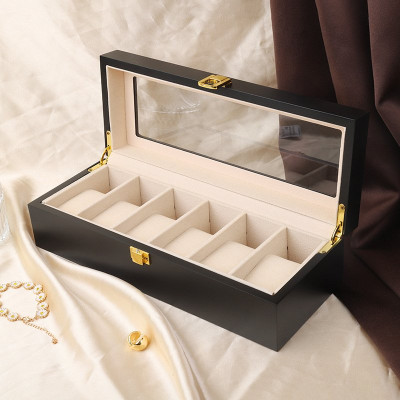 Hộp Đồng Hồ 6 Ngăn SAIKE SAIKE S602 Vỏ Gỗ Sơn Phủ Màu Đen