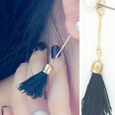 Bông tai vintage chỉ trắng dáng dài BT108