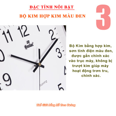 Đồng Hồ Treo Tường KIM TRÔI EASTAR Cao Cấp Mặt Vuông, Viền kim tuyến, Số nổi Ánh kim - Tặng Pin Maxell - BH 1 Năm - Decor Trang Trí Nhà 