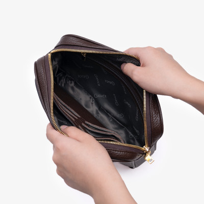 Ví Nam Cầm Tay Clutch Da Hàng Hiệu GENCE RB05 Da Bò Khóa Vân Tay Cao Cấp Màu Nâu