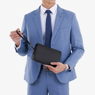 Ví Cầm Tay Clutch Nam Chính Hãng GENCE RB06 Da Bò Khóa Vân Tay Cao Cấp Màu Đen