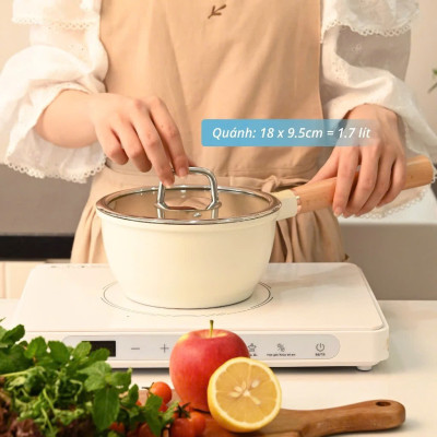 Quánh chống dính phủ gốm Haatz Hàn Quốc size 18cm vung kính đáy từ