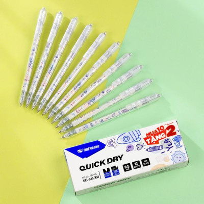 Hộp 12 Bút Gel Quick Dry 0.5 mm - Thiên Long GEL-045/KM - Mực Đen