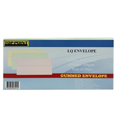 Bao Thư Trắng Toppoint Giấy Thơm Có Keo 10.8 x 23.5 cm - Xanh (20 Cái/Lốc)