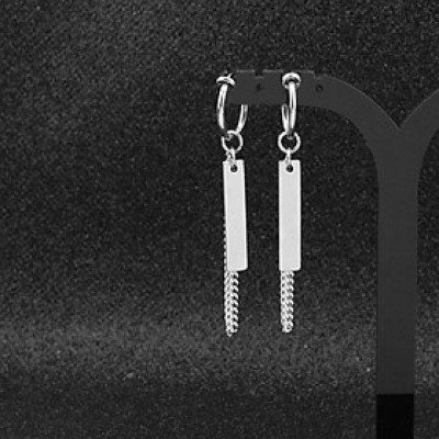 Khuyên tai sợi xích dài mix hình chữ nhật cá tính phong cách kpop (1 chiếc)