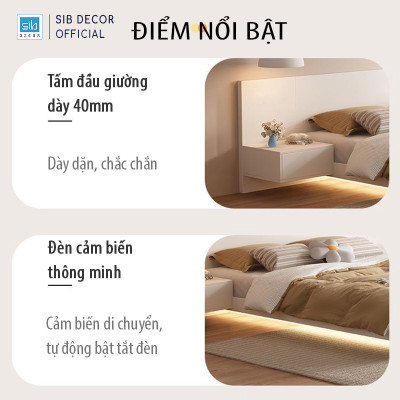 Giường Ngủ Tatami Tối Giản Hiện Đại Màu Walnut Có Đèn LED SIB Decor GN32