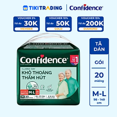 Tã dán người lớn Confidence Classic Day khô thoáng thấm hút size M/L gói 20 miếng