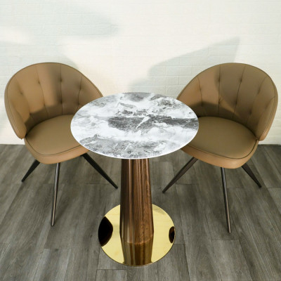 Bàn tiếp khách mặt đá TE1554-06E Nội thất Capta Mặt bàn đá pha lê tròn 60cm chân bàn sắt sơn tĩnh điện vân gỗ đế bàn inox mạ màu vàng sang trọng cao cấp nhập khẩu hcm