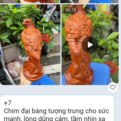 Tượng chim đại bàng phong thủy cầu tài lộc bằng gỗ hương đá cao 30x12cm