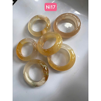 Nhẫn Nữ mới Đá Mã Não Bông Vàng Trắng Đậm Nhạt Bóng Đẹp Ni 17mm Cao 7mm Dầy 4mm Chị em Nữ mệnh Kim mệnh Thủy mệnh Thổ đeo lên tay xinh xắn may mắn ạ