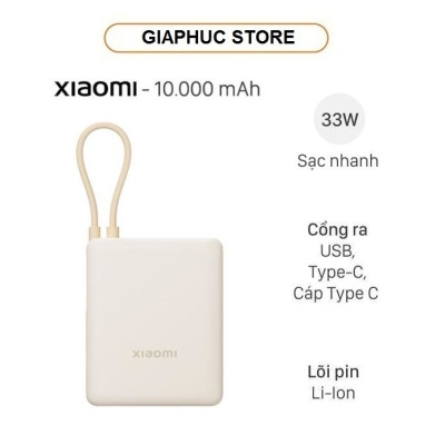 Pin sạc dự phòng Xiaomi 10000mAh 33W PB1033MI kèm Cáp Type C - GiaPhucStore | Hàng Chính Hãng