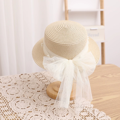 Mũ nón đi biển vành nhỏ chóp bằng phối đai trắng ngọc trai nhân tạo chất liệu cói chống nắng thoáng mát thời trang Hàn Quốc Dona240607