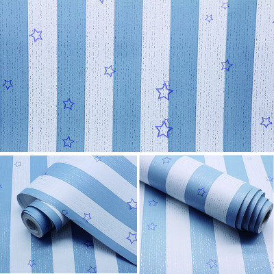 5M Giấy Dán Tường - Decal dán tường Xọc Trắng Xanh Ngôi Sao