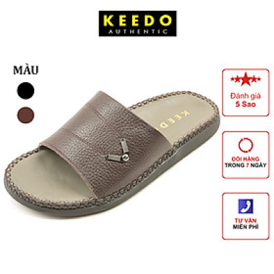 Dép nam đế may sẵn da thật quai ngang cao cấp KEEDO CU-081