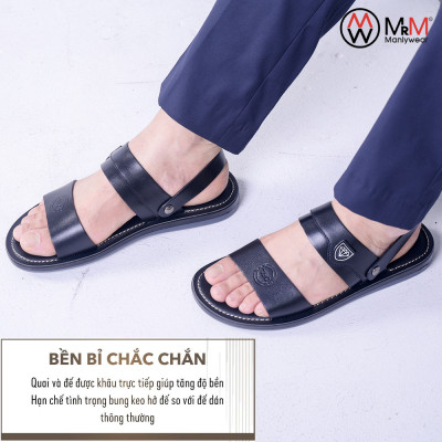 Dép Sandal Nam Da Bò Đế Cao Su Nguyên Khối, Đường May Chắc Chắn, Mềm Mại Êm Chân MRM Manlywear