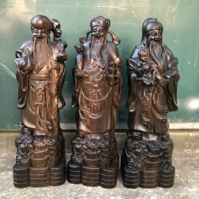 Bộ tượng phật tam đa phúc lộc thọ bằng gỗ mun hoa kt cao 50×15×13cm