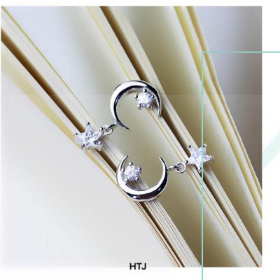 Bông tai bạc hình trăng sao chất liệu bạc s925 MS06e