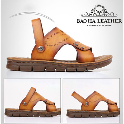 Dép nam quai ngang da bò thật cao cấp BHD8083 Dép quai hậu