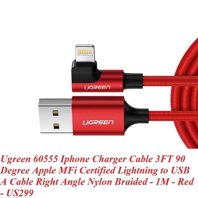 Ugreen UG60555US299TK 1m cáp usb lightning bọc nhôm chống nhiễu góc 90 độ màu đỏ - HÀNG CHÍNH HÃNG