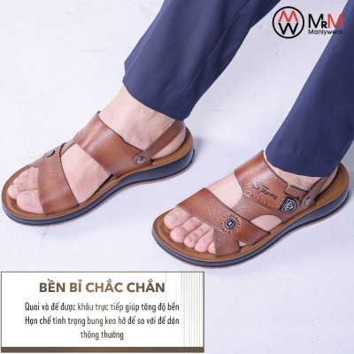 Dép Sandal Nam Da Bò Đế Cao Đúc Nguyên Khối, Đường Khâu Chắc Chắn, Đế Massage Mềm Mại Êm Chân - DC01