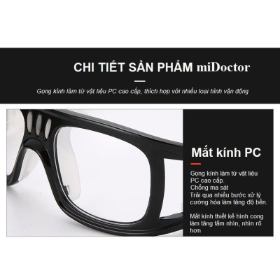 Kính Bảo Vệ Chơi Thể Thao, Bóng Rổ, Bóng Đá Chống Sương Mù Cao Cấp - Có Thể Lắp Mắt Kính Cận - Hãng miDoctor - Màu ĐEN