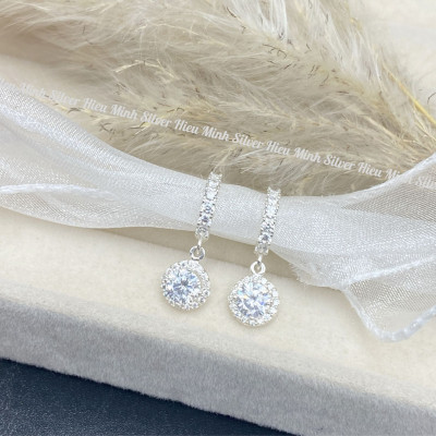 Hoa Tai Bạc Ta 925 Tròn Đính Đá Bạc Hiểu Minh HT391