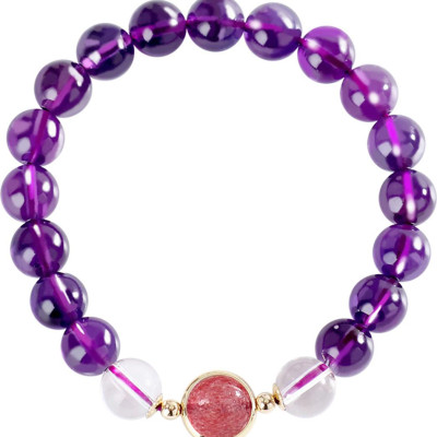 Vòng tay đá thạch anh tím phối thạch anh dâu mệnh hỏa, thổ - Ngọc Quý Gemstones