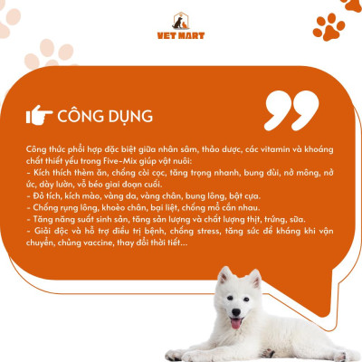 [100G] Five-Mix (Nhân sâm) Vỗ Béo, Chống Còi, Kích Mào, Bung Lông, Tăng Trọng_Fivevet