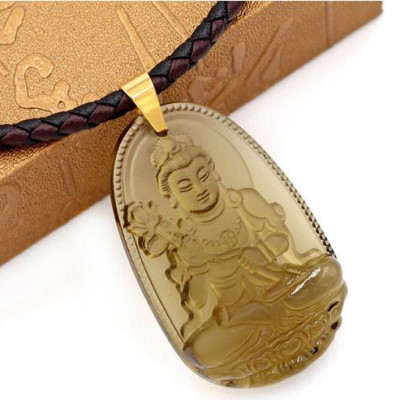 Vòng cổ dây da Đại Thế Chí Bồ Tát đá Obsidian 5cm - phật bản mệnh tuổi Mùi, tuổi Thân