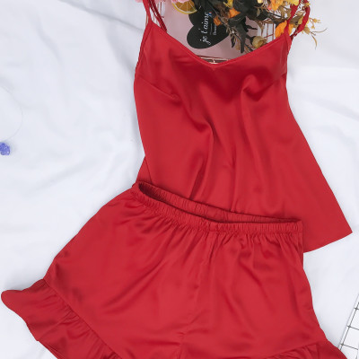 Bộ đồ ngủ nữ mặc nhà 2 dây lụa cao cấp mềm mại hàng thiết kế 4 màu hồng cam, đỏ, xanh ngọc, xan coban N248